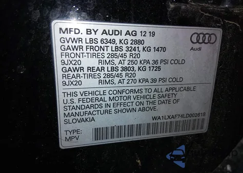 2020 Audi Q7 Premium Plus 55 Tfsi Quattro Tiptronic z USA, uszkodzony, nr VIN WA1LXAF74LD002618